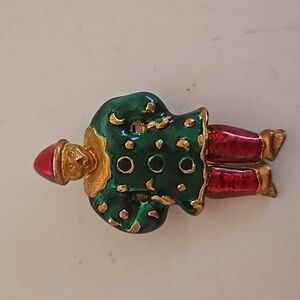 International Looking CLOWN Enameled & Goldtone Brooch
